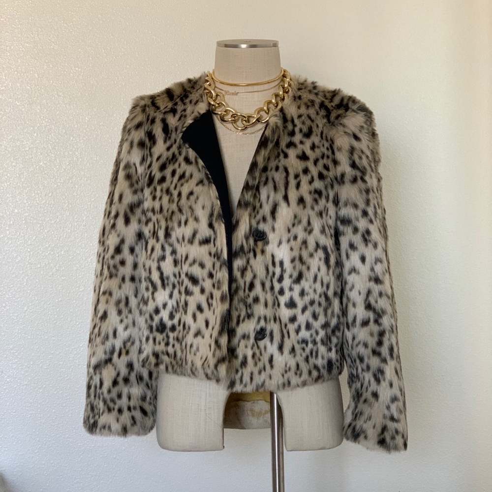Cropped Faux Fir Coat In Snow Leopard